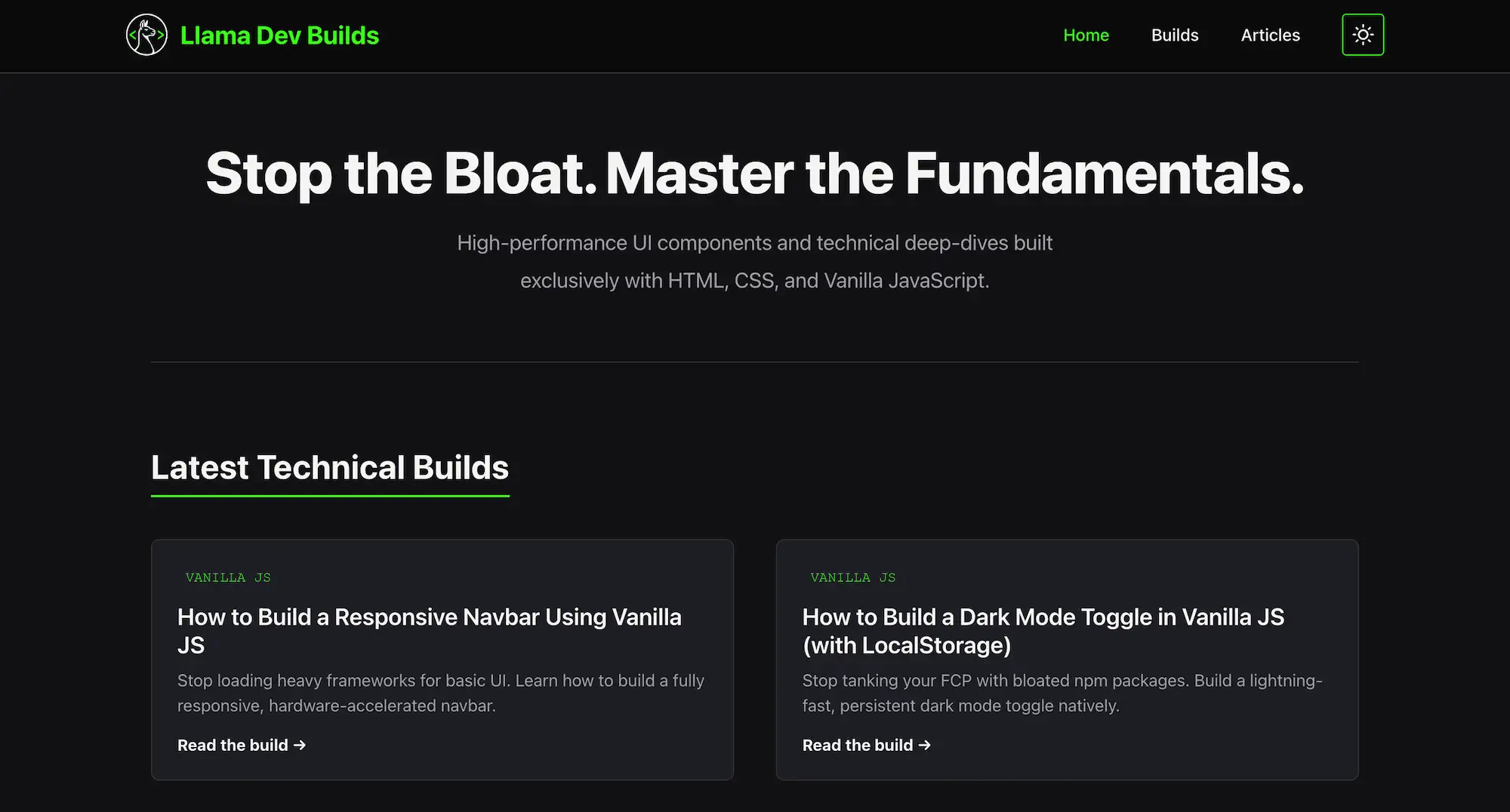 Content blog with technical guides on using vanilla JS